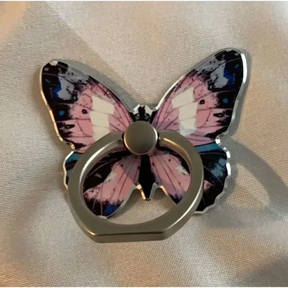 New - Pink & Blue Butterfly Mobile Phone Ring Bracket with 360 Rotation